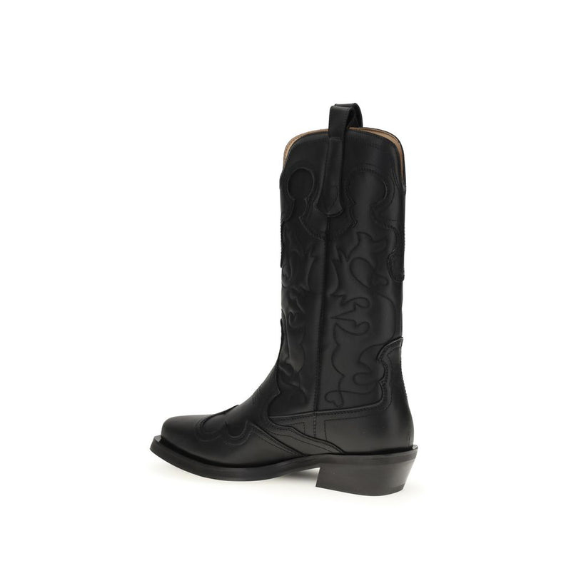 Ganni Bottes Western Brodées - Élégantes Chaussures Mi-Mollet