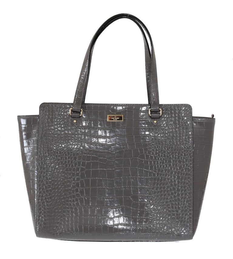 Kate Spade Elissa Bristol Drive Grey Croc Embossed Tote Handbag