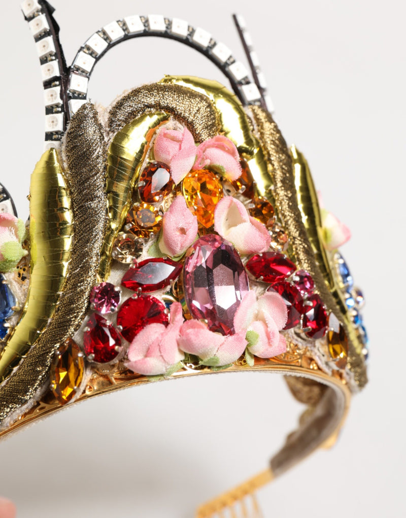 Dolce & Gabbana Gold Brass Crystal Embellished Headpiece Crown Tiara