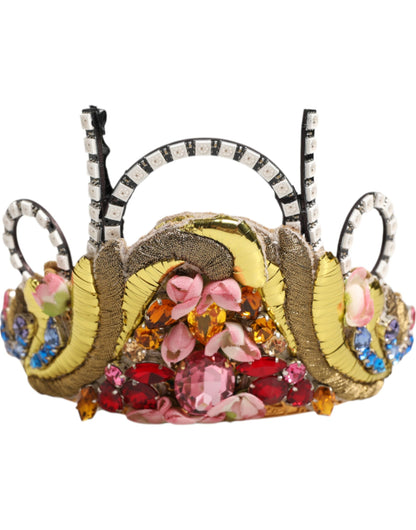 Diadème, couronne ou tiara Dolce &amp; Gabbana en laiton doré, ornements en cristal.