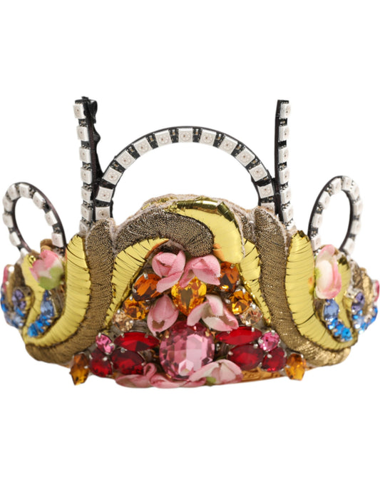 Diadème, couronne ou tiara Dolce &amp; Gabbana en laiton doré, ornements en cristal.