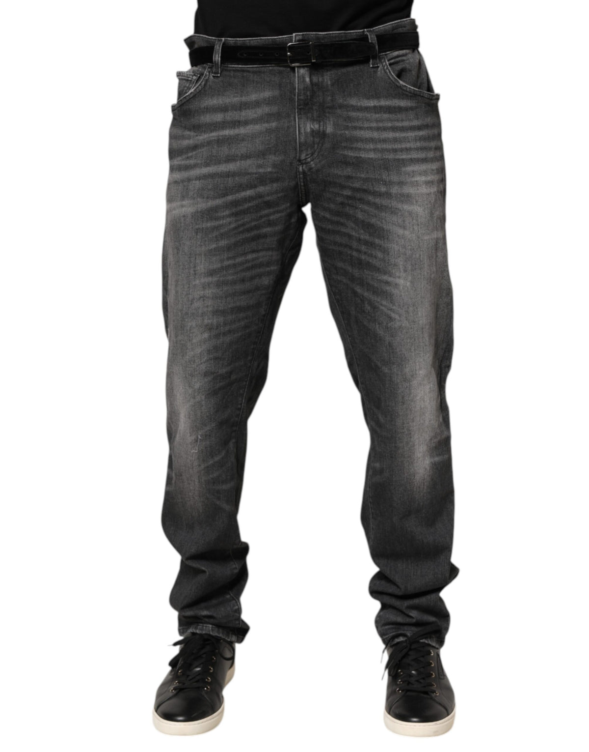 Jeans en jean droit à coupe slim, gris noir, de Dolce &amp; Gabbana.