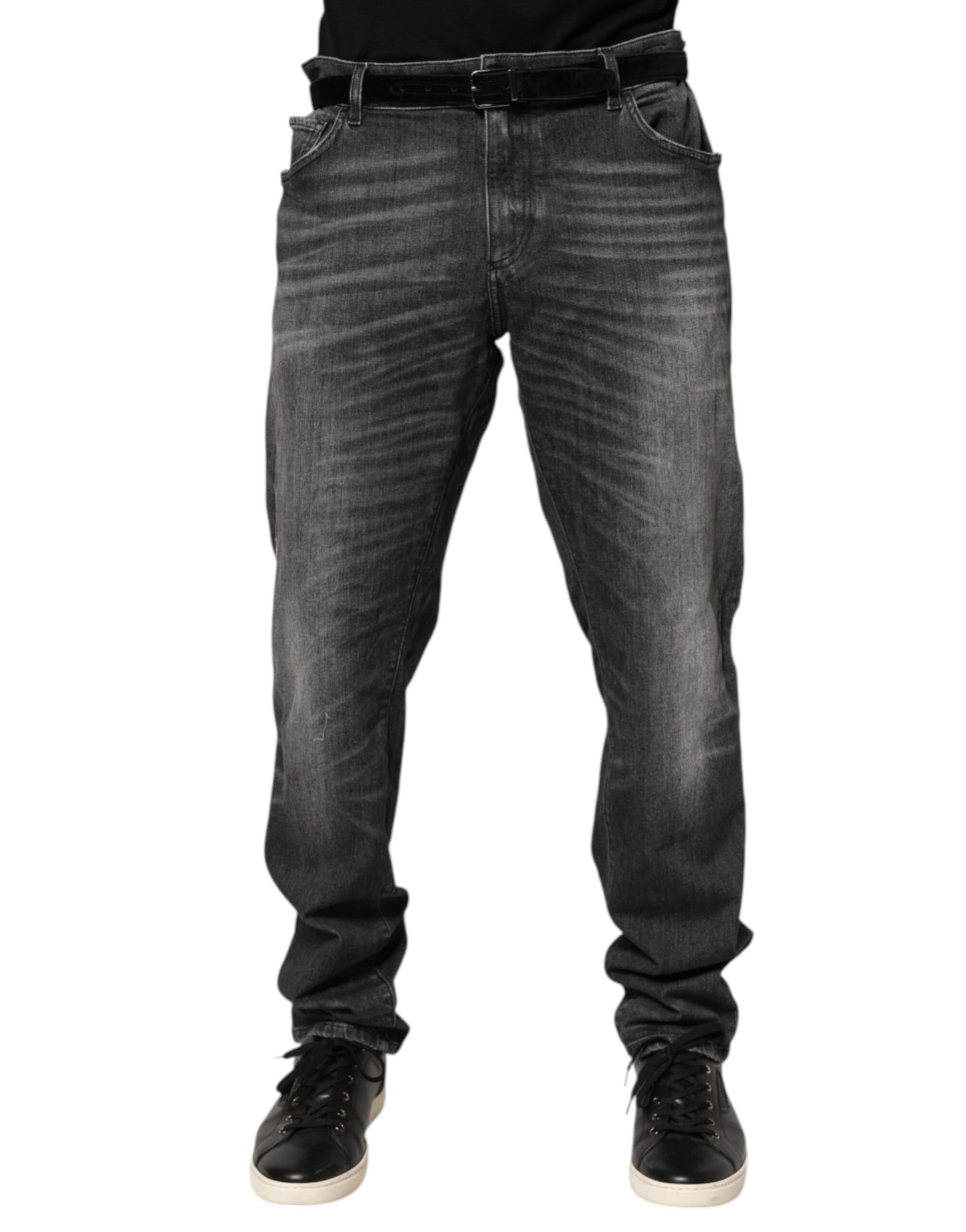 Jeans en jean droit à coupe slim, gris noir, de Dolce &amp; Gabbana.