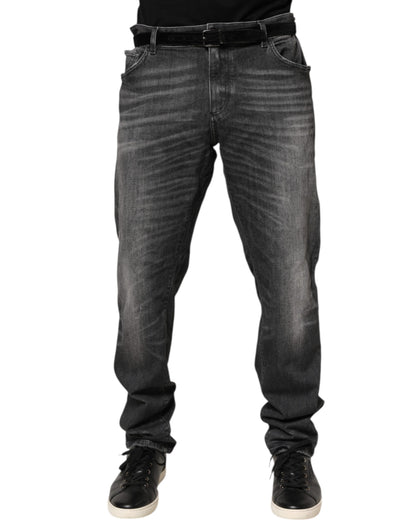 Jeans en jean droit à coupe slim, gris noir, de Dolce &amp; Gabbana.