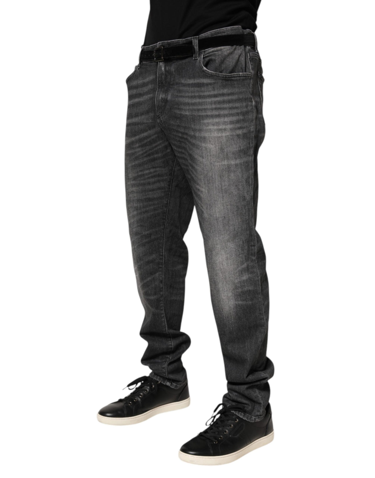 Jeans en jean droit à coupe slim, gris noir, de Dolce &amp; Gabbana.
