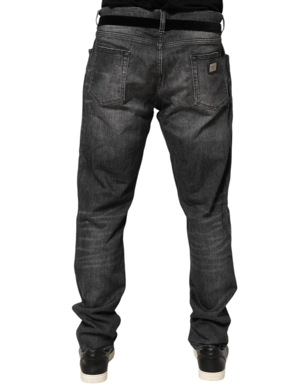 Jeans en jean droit à coupe slim, gris noir, de Dolce &amp; Gabbana.