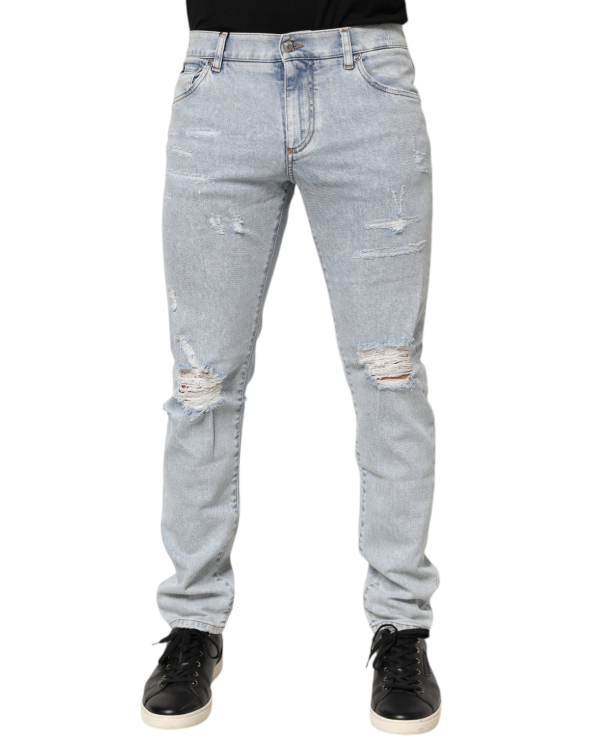 Jean Dolce &amp; Gabbana bleu clair délavé, coupe slim et déchiré