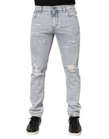 Jean Dolce &amp; Gabbana bleu clair délavé, coupe slim et déchiré