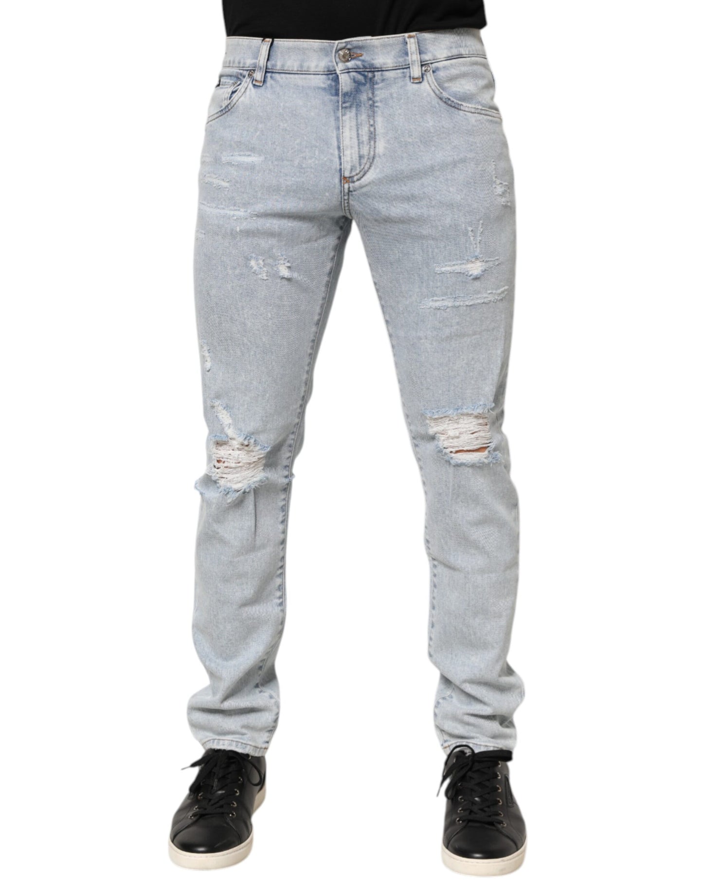 Jean Dolce &amp; Gabbana bleu clair délavé, coupe slim et déchiré