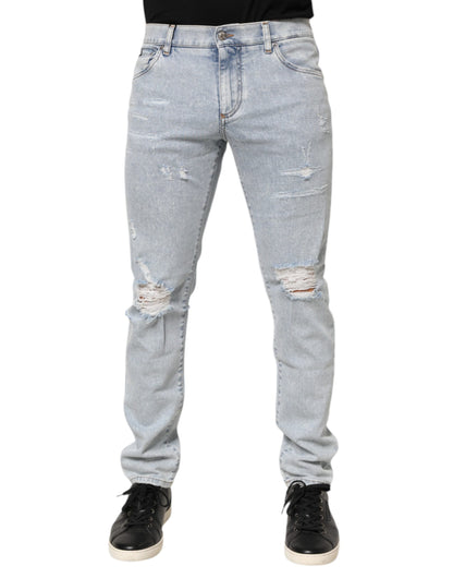 Jean Dolce &amp; Gabbana bleu clair délavé, coupe slim et déchiré