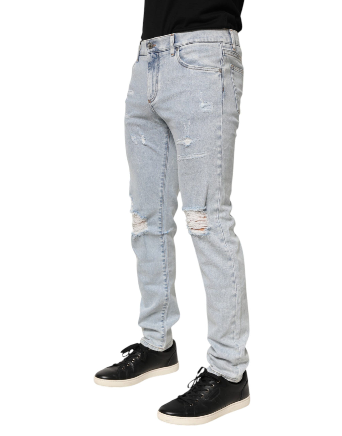 Jean Dolce &amp; Gabbana bleu clair délavé, coupe slim et déchiré