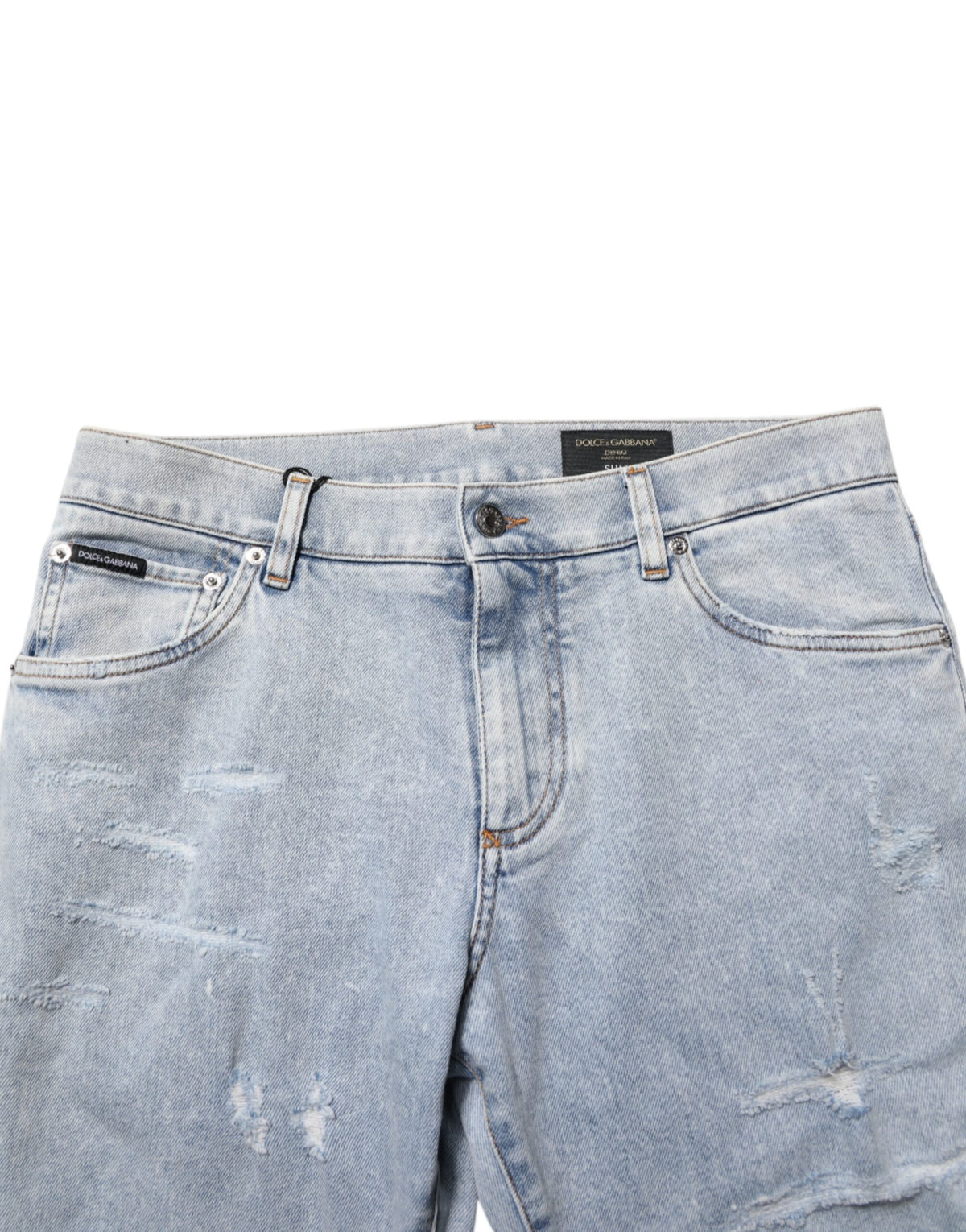 Jean Dolce &amp; Gabbana bleu clair délavé, coupe slim et déchiré