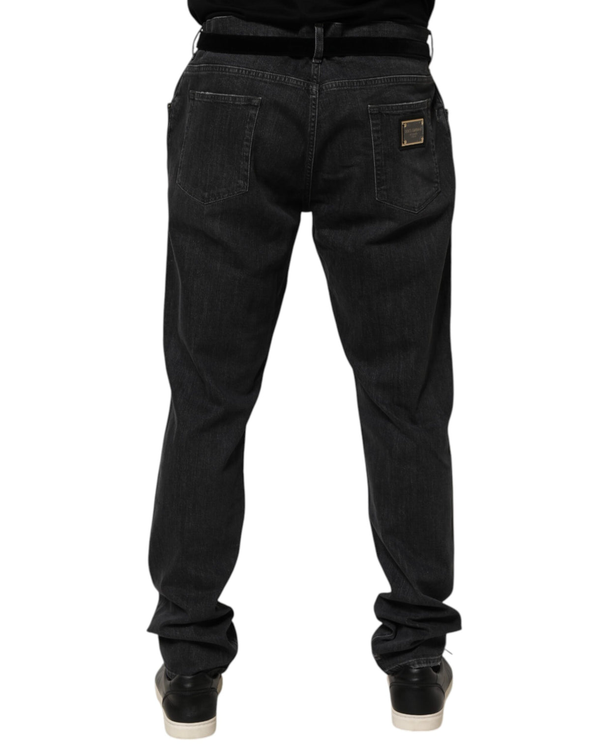 Jean Dolce &amp; Gabbana noir en coton, coupe slim, déchiré et orné du logo