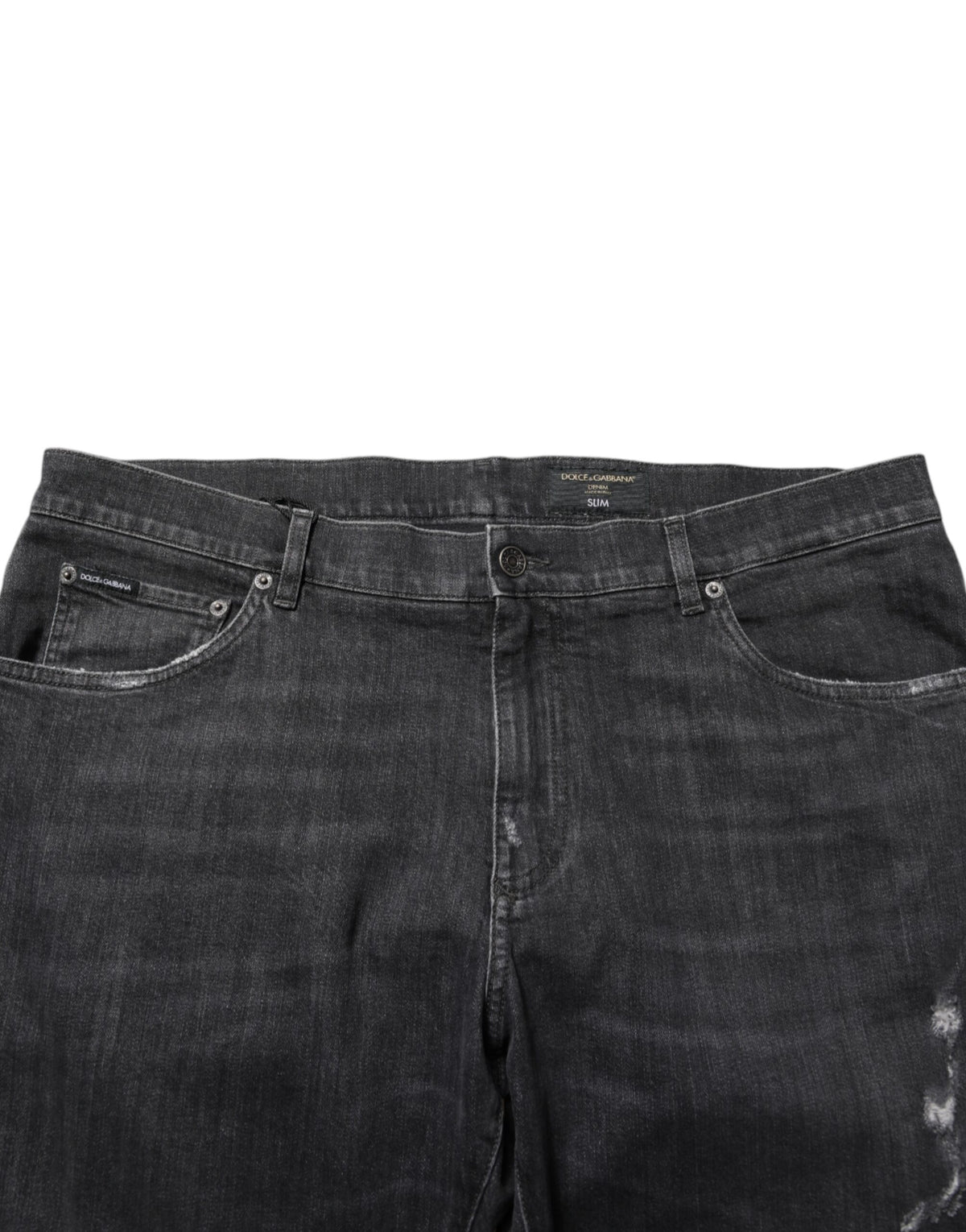 Jean Dolce &amp; Gabbana noir en coton, coupe slim, déchiré et orné du logo