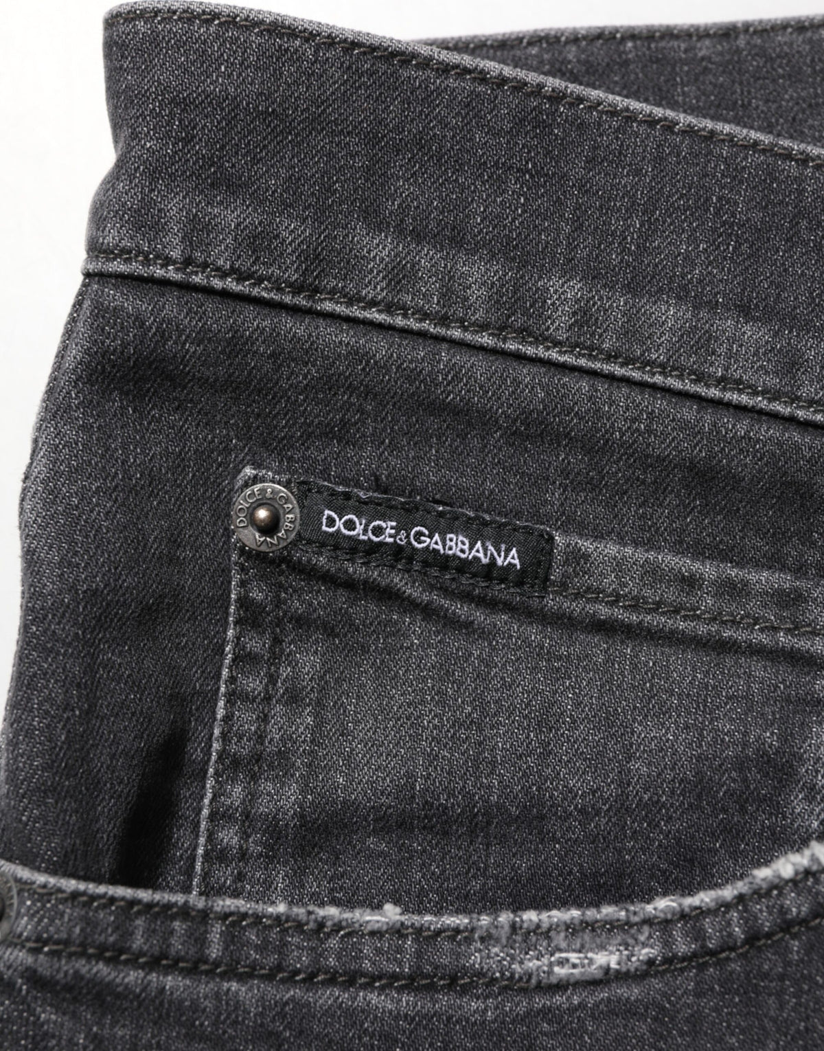 Jean Dolce &amp; Gabbana noir en coton, coupe slim, déchiré et orné du logo