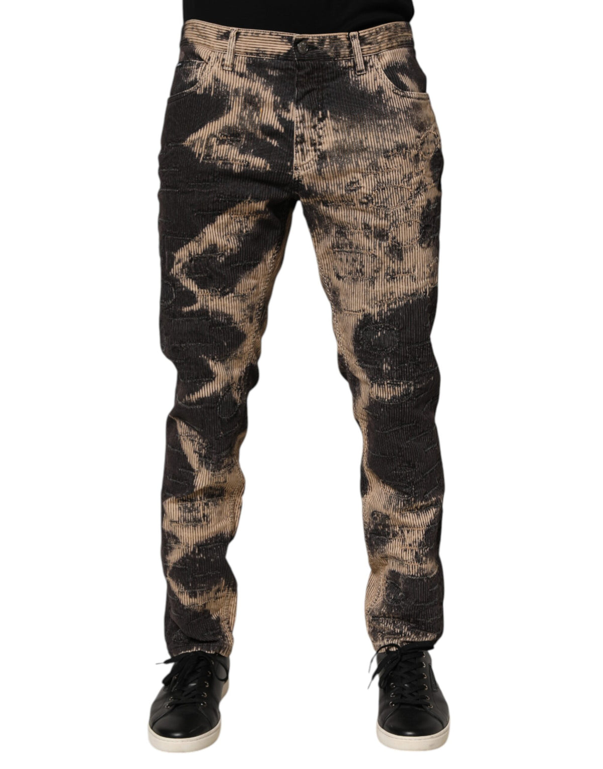 Pantalon Dolce &amp; Gabbana en velours côtelé beige et noir tie-dye, mélange de coton