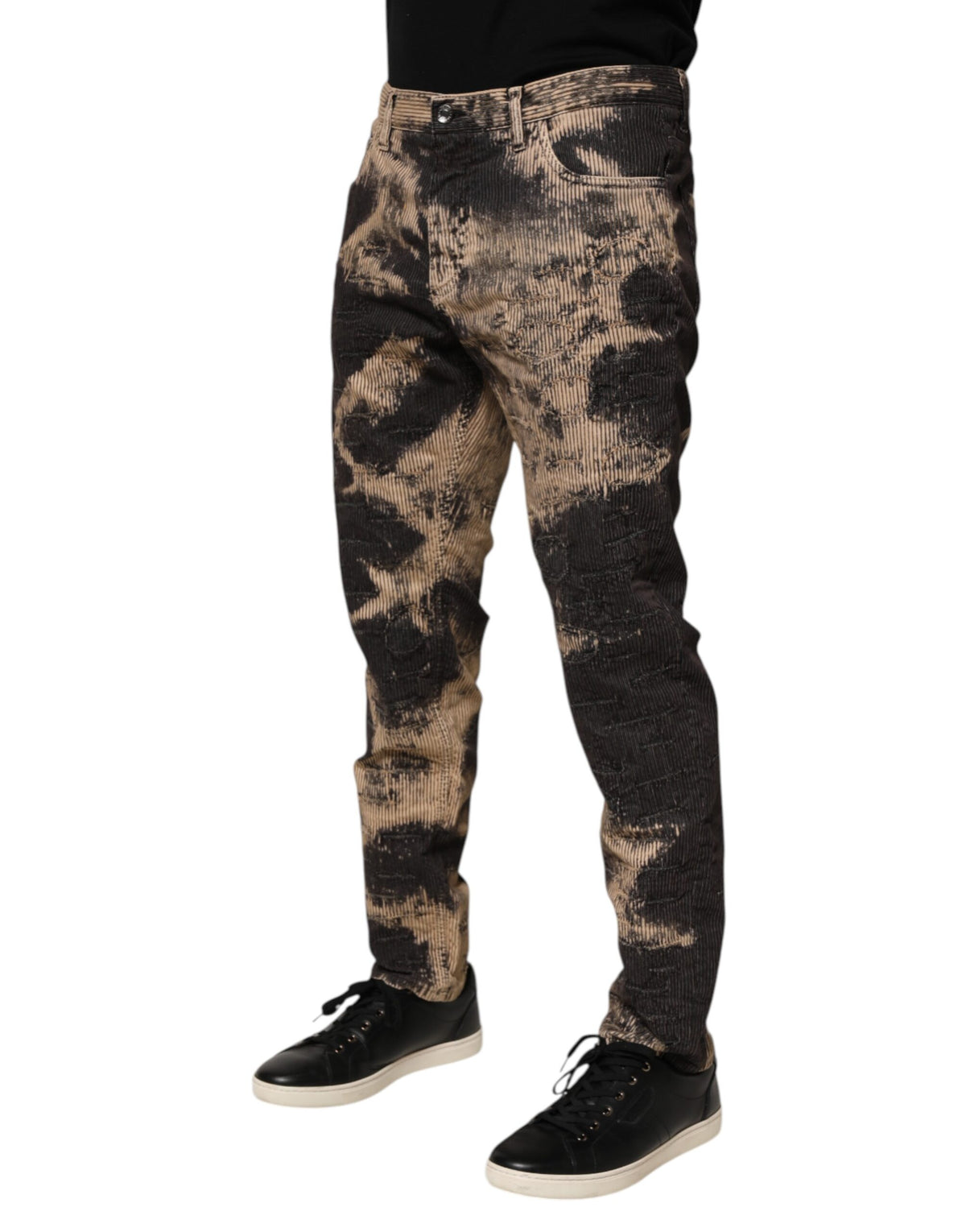 Pantalon Dolce &amp; Gabbana en velours côtelé beige et noir tie-dye, mélange de coton