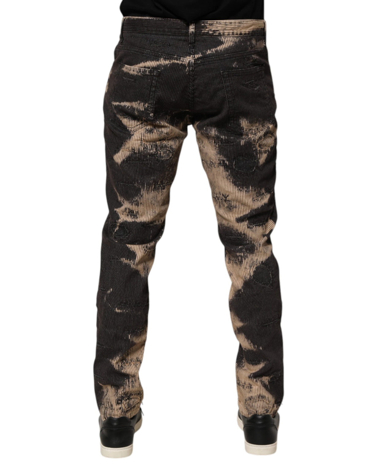 Pantalon Dolce &amp; Gabbana en velours côtelé beige et noir tie-dye, mélange de coton