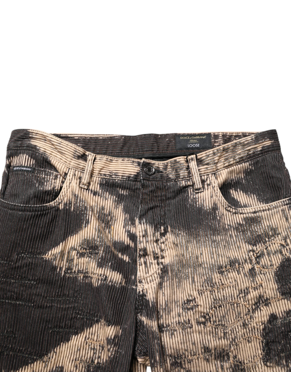 Pantalon Dolce &amp; Gabbana en velours côtelé beige et noir tie-dye, mélange de coton