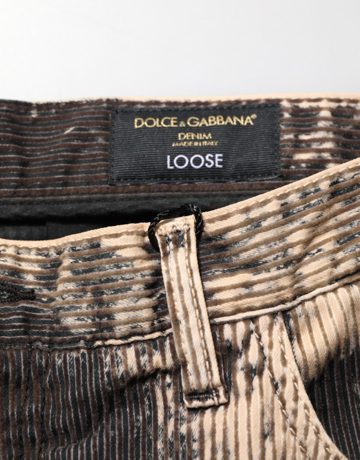 Pantalon Dolce &amp; Gabbana en velours côtelé beige et noir tie-dye, mélange de coton
