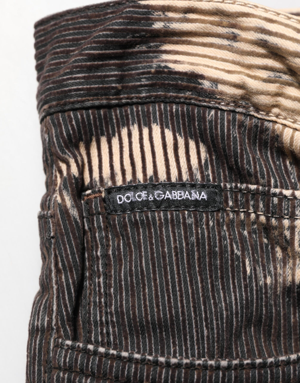 Pantalon Dolce &amp; Gabbana en velours côtelé beige et noir tie-dye, mélange de coton