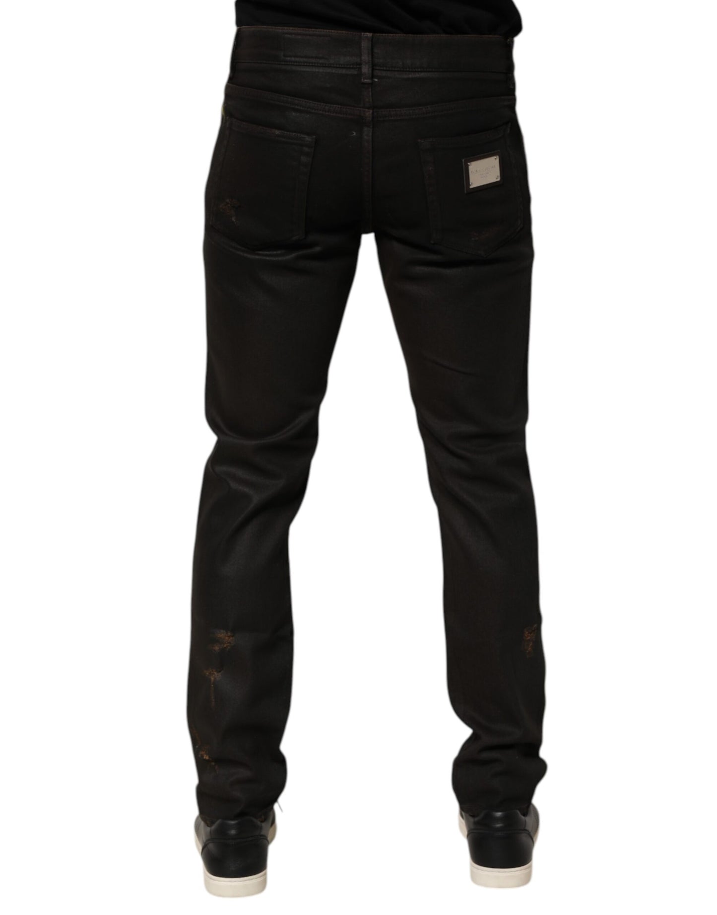 Dolce & Gabbana Dark Brown Tattered Cotton Skinny Denim Jeans