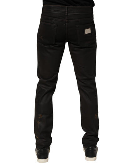 Dolce & Gabbana Dark Brown Tattered Cotton Skinny Denim Jeans