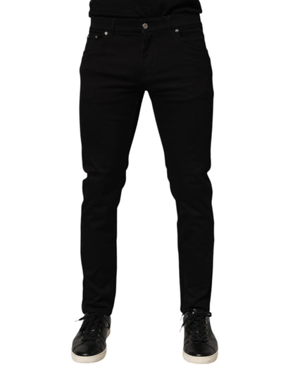 Dolce & Gabbana Black Cotton Blend Skinny Men Trouser Pants