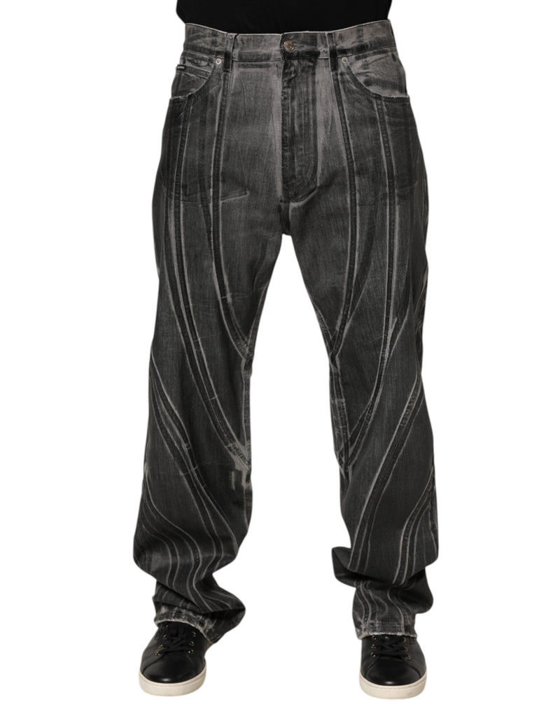 Dolce &amp; Gabbana Zwart Grijs Grafische Print Denim Broek Jeans