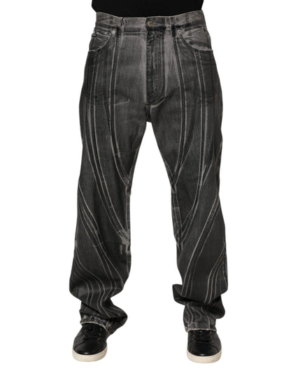 Jean en denim noir et gris à imprimé graphique Dolce &amp; Gabbana