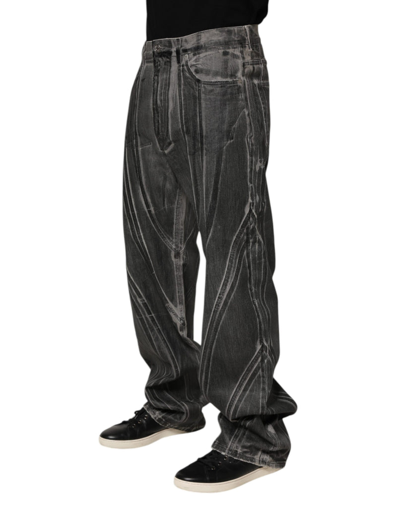 Dolce &amp; Gabbana Zwart Grijs Grafische Print Denim Broek Jeans