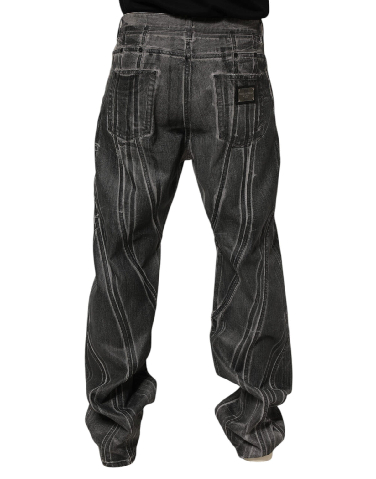 Jean en denim noir et gris à imprimé graphique Dolce &amp; Gabbana
