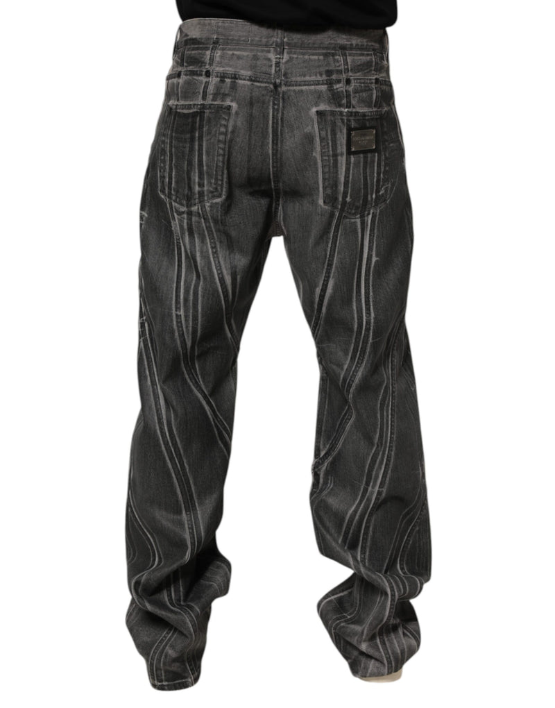 Dolce &amp; Gabbana Zwart Grijs Grafische Print Denim Broek Jeans