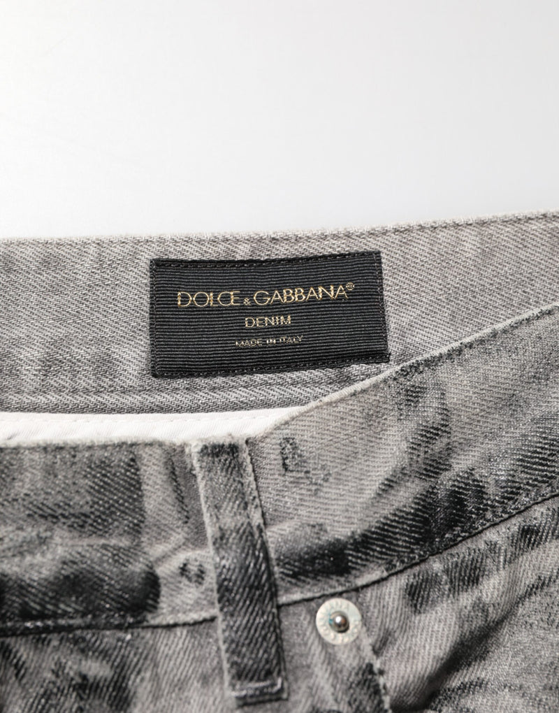 Dolce &amp; Gabbana Zwart Grijs Grafische Print Denim Broek Jeans