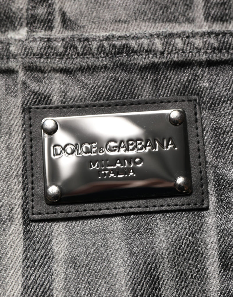 Dolce &amp; Gabbana Zwart Grijs Grafische Print Denim Broek Jeans