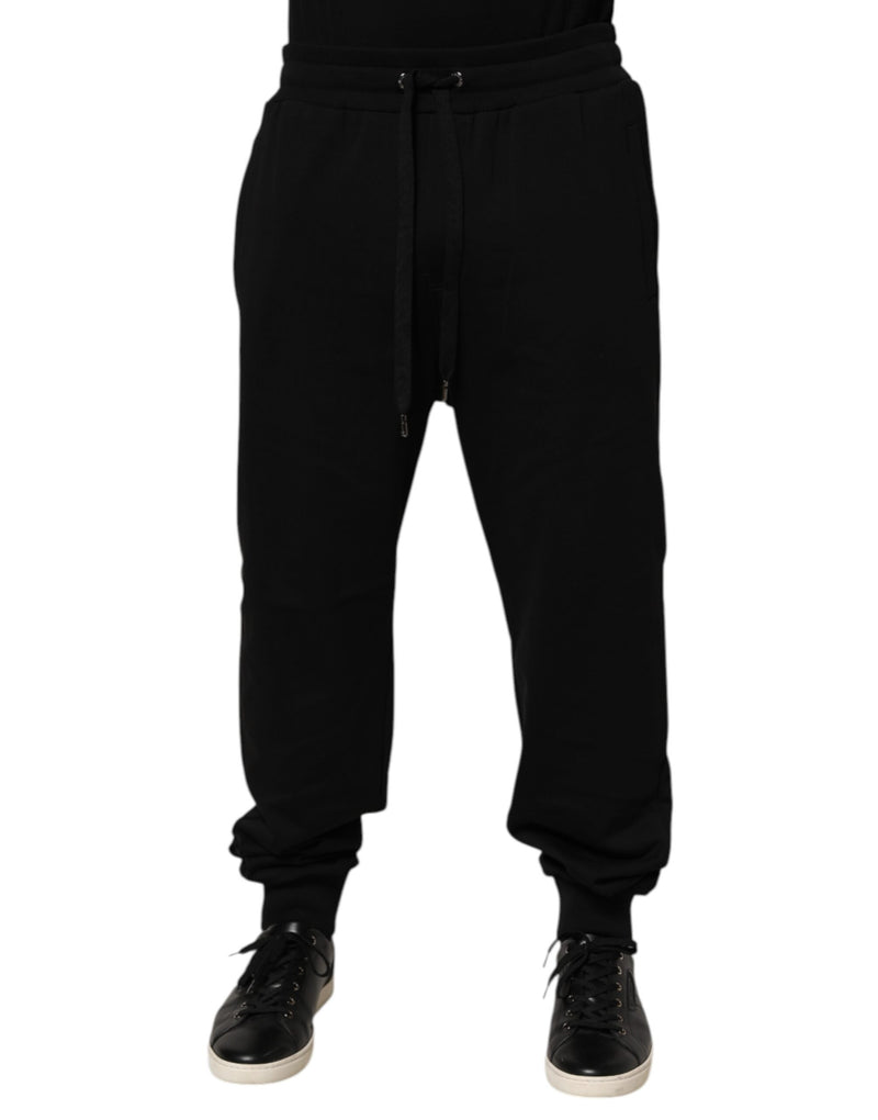 Dolce &amp; Gabbana Zwarte Katoenen Trekkoord Logo Joggingbroek Broek