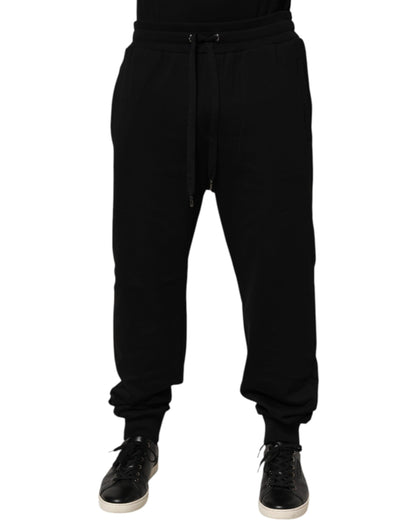 Pantalon de survêtement Dolce &amp; Gabbana en coton noir avec cordon de serrage et logo