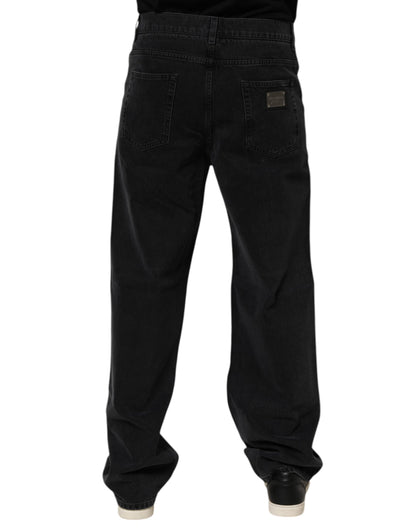 Dolce & Gabbana Black Cotton Logo Men Mid Waist Denim Jeans