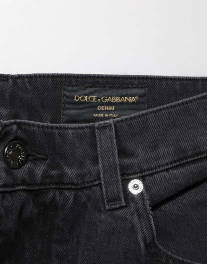 Dolce & Gabbana Black Cotton Logo Men Mid Waist Denim Jeans