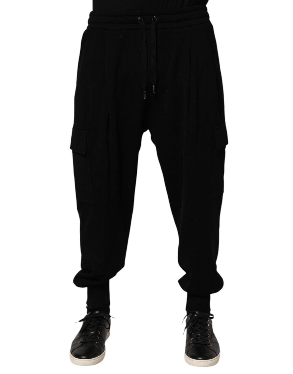 Pantalon cargo Dolce &amp; Gabbana en mélange de coton noir à cordon de serrage