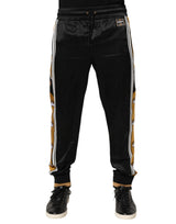 Pantalon de jogging Dolce &amp; Gabbana noir et or satiné avec bande latérale et couronne