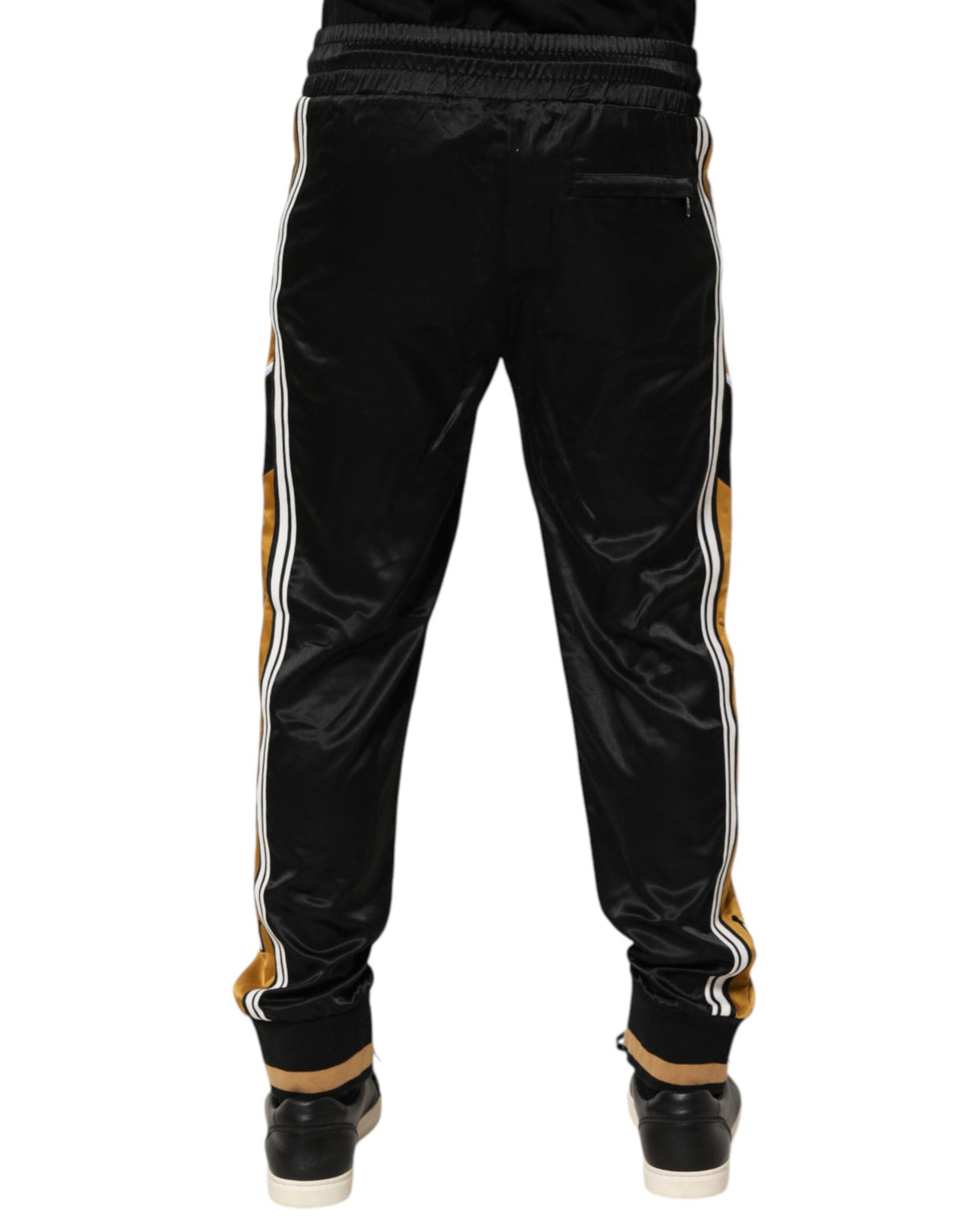 Pantalon de jogging Dolce &amp; Gabbana noir et or satiné avec bande latérale et couronne