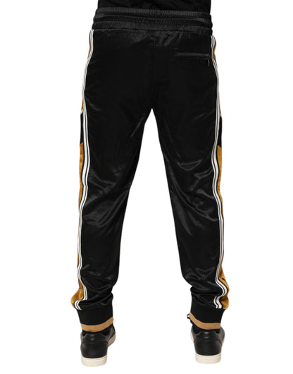 Dolce & Gabbana Black Gold Satin Crown Side Stripe Jogger Pants