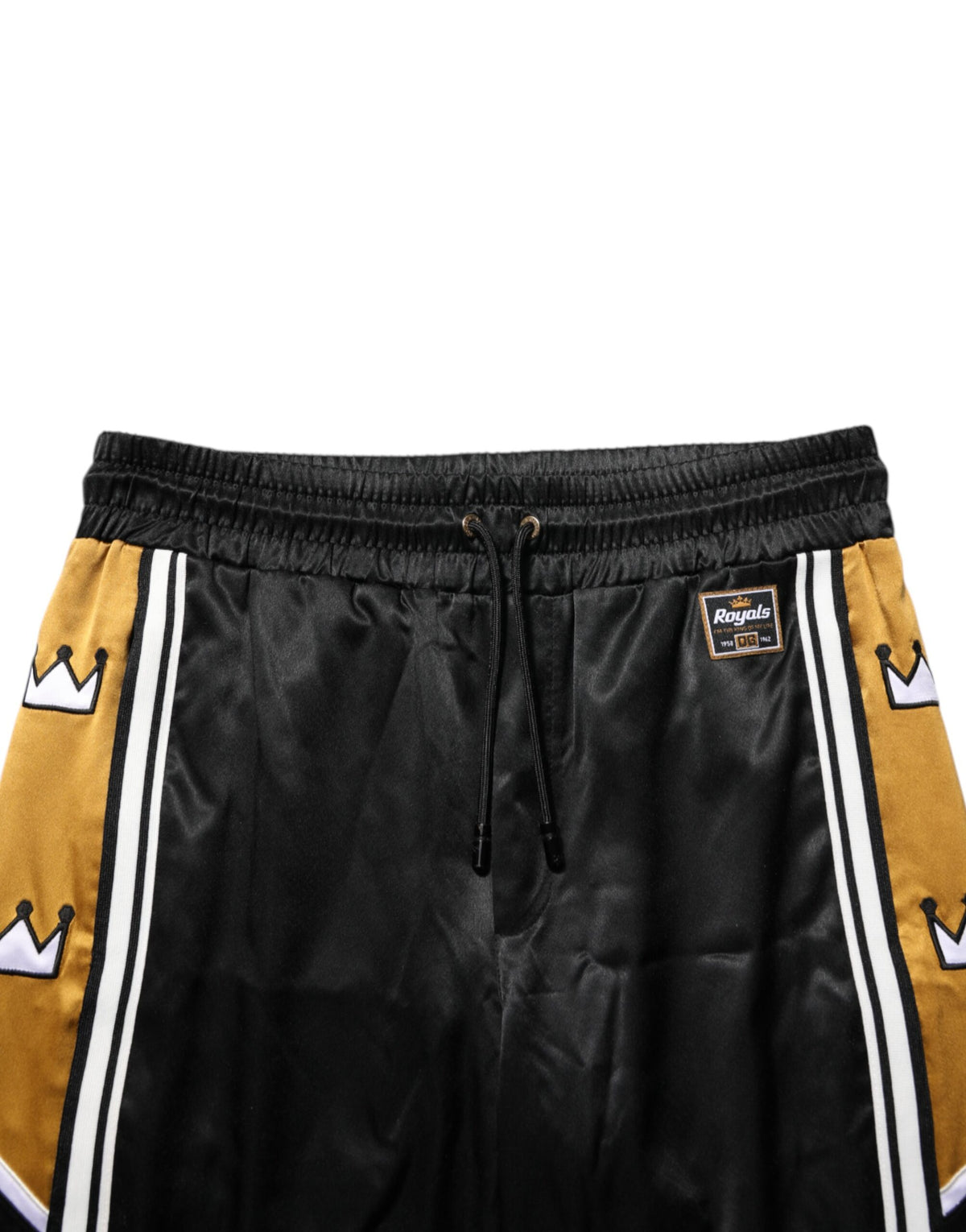 Pantalon de jogging Dolce &amp; Gabbana noir et or satiné avec bande latérale et couronne