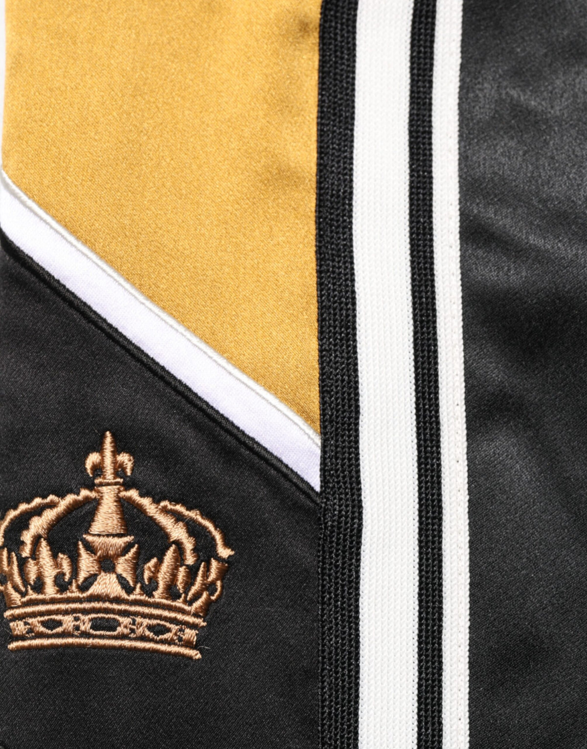 Pantalon de jogging Dolce &amp; Gabbana noir et or satiné avec bande latérale et couronne