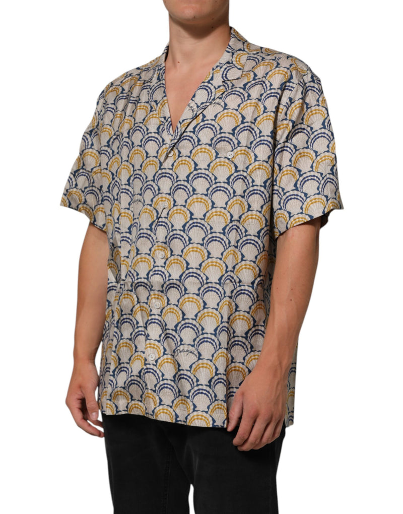Dolce &amp; Gabbana crèmekleurig Hawaiiaans katoenen zijden overhemd met schelpenprint