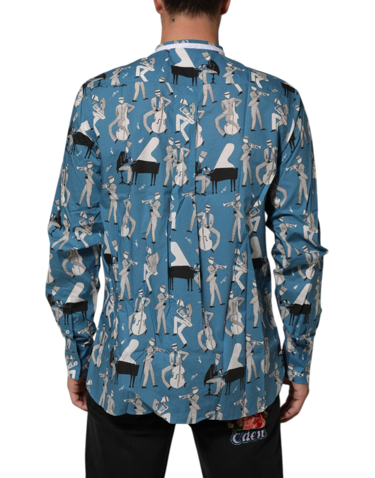 Chemise Dolce &amp; Gabbana bleue imprimée jazz en coton boutonné sur le devant