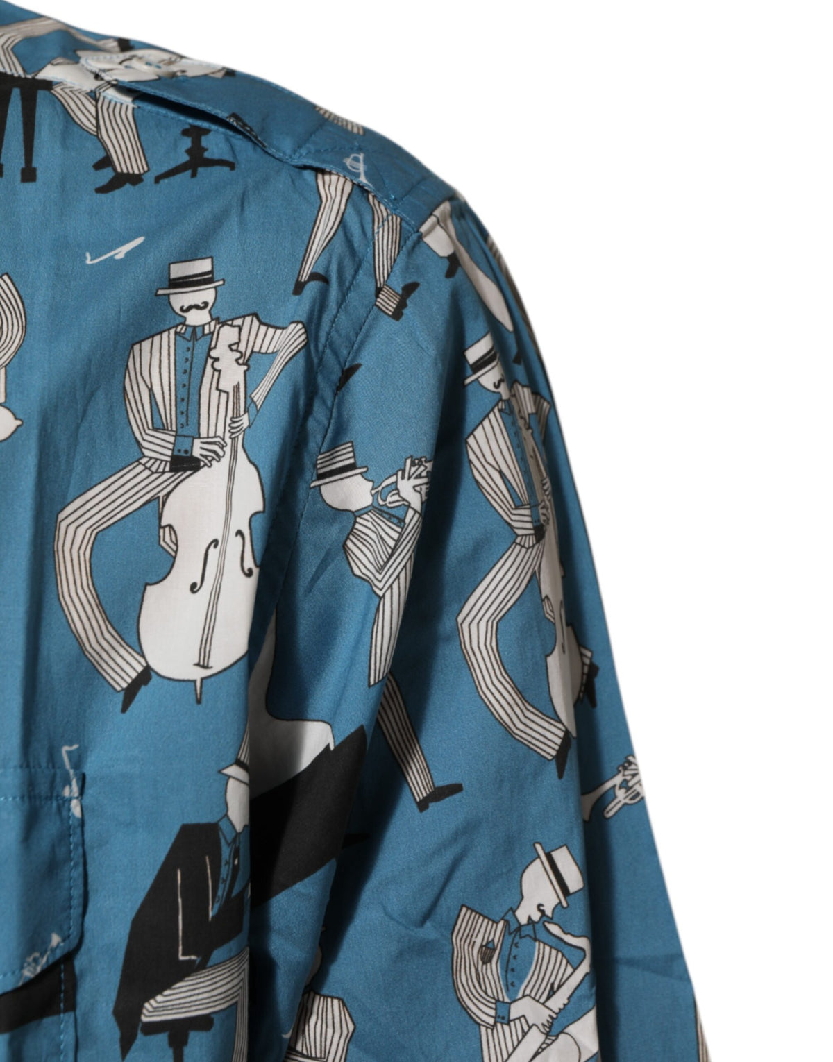 Chemise Dolce &amp; Gabbana bleue imprimée jazz en coton boutonné sur le devant