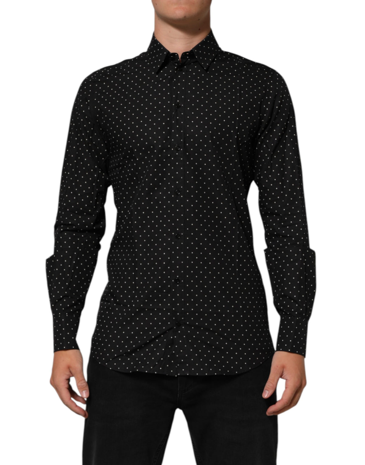 Chemise habillée homme Dolce &amp; Gabbana noire à pois en coton doré
