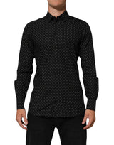 Chemise habillée homme Dolce &amp; Gabbana noire à pois en coton doré